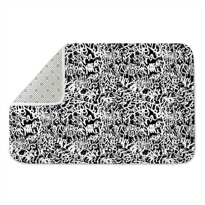 Black And White Graffiti Pattern Print Indoor Door Mat
