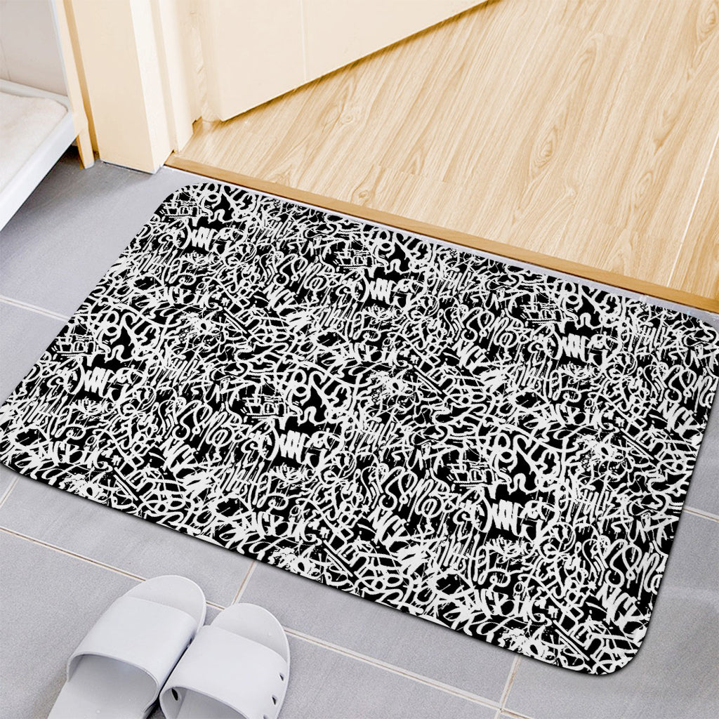 Black And White Graffiti Pattern Print Indoor Door Mat