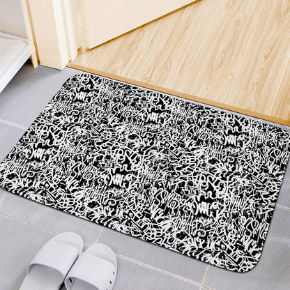 Black And White Graffiti Pattern Print Indoor Door Mat