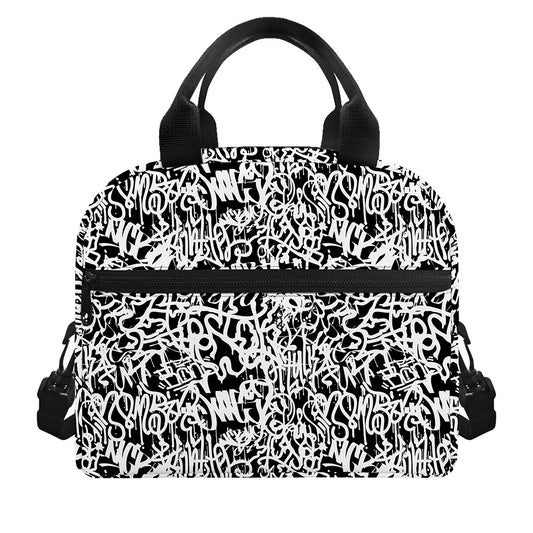Black And White Graffiti Pattern Print Insulated Lunch Bag