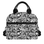 Black And White Graffiti Pattern Print Insulated Lunch Bag