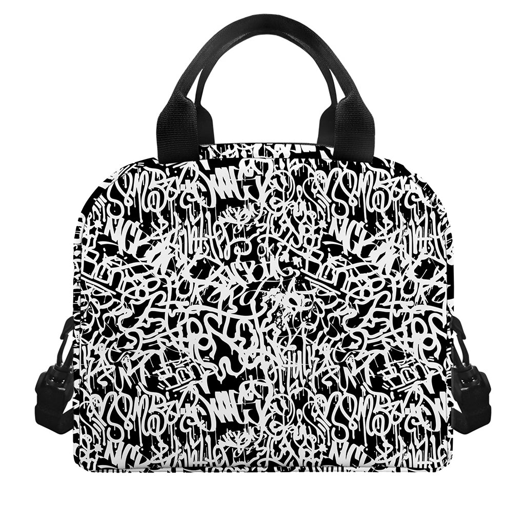 Black And White Graffiti Pattern Print Insulated Lunch Bag