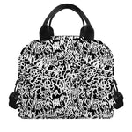 Black And White Graffiti Pattern Print Insulated Lunch Bag