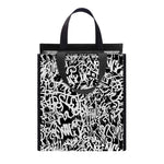 Black And White Graffiti Pattern Print Insulated Lunch Tote