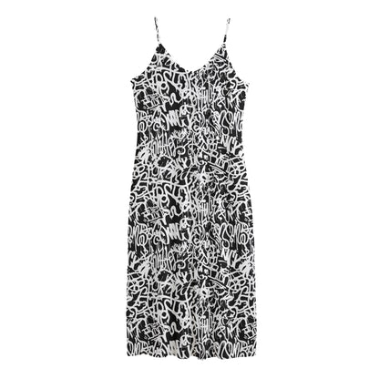 Black And White Graffiti Pattern Print Jersey Midi Cami Dress