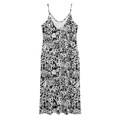 Black And White Graffiti Pattern Print Jersey Midi Cami Dress