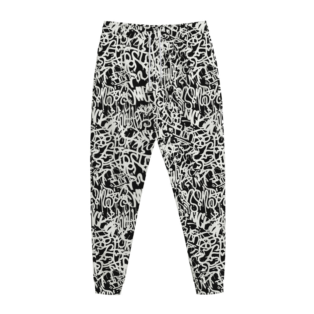 Black And White Graffiti Pattern Print Jogger Pants