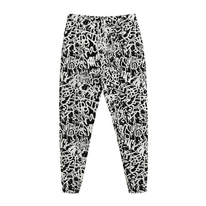 Black And White Graffiti Pattern Print Jogger Pants