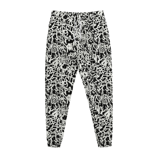Black And White Graffiti Pattern Print Jogger Pants