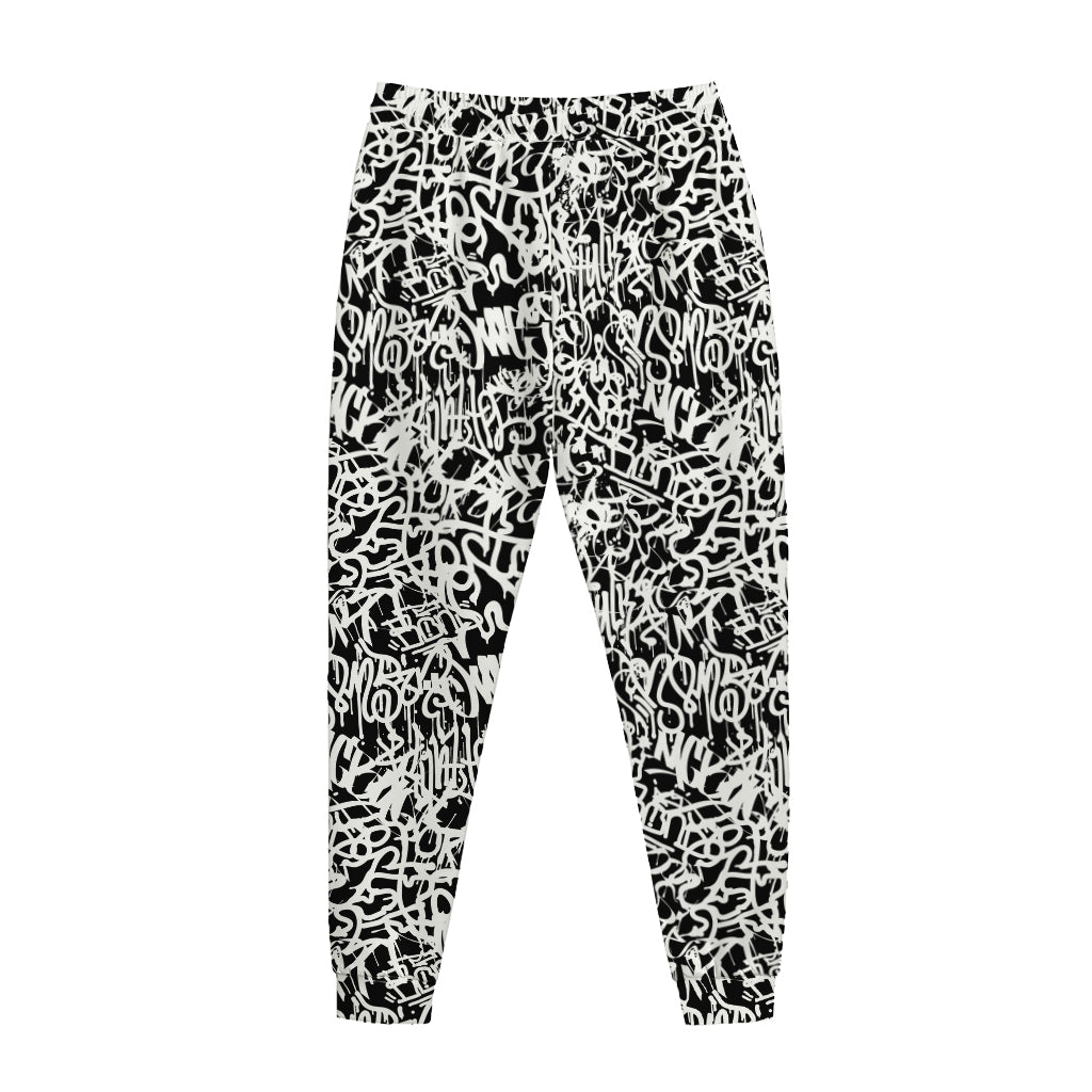 Black And White Graffiti Pattern Print Jogger Pants