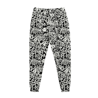 Black And White Graffiti Pattern Print Jogger Pants