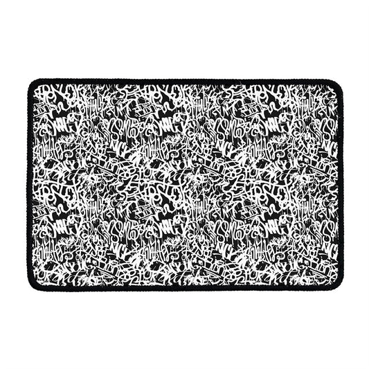 Black And White Graffiti Pattern Print Kitchen Mat