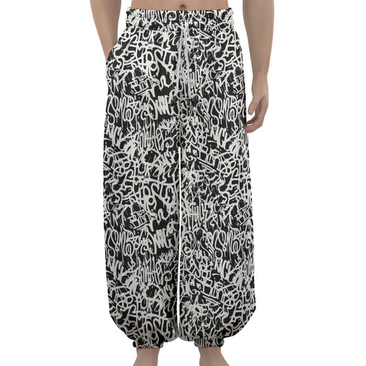 Black And White Graffiti Pattern Print Lantern Pants