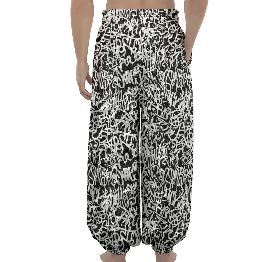 Black And White Graffiti Pattern Print Lantern Pants