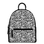 Black And White Graffiti Pattern Print Leather Backpack