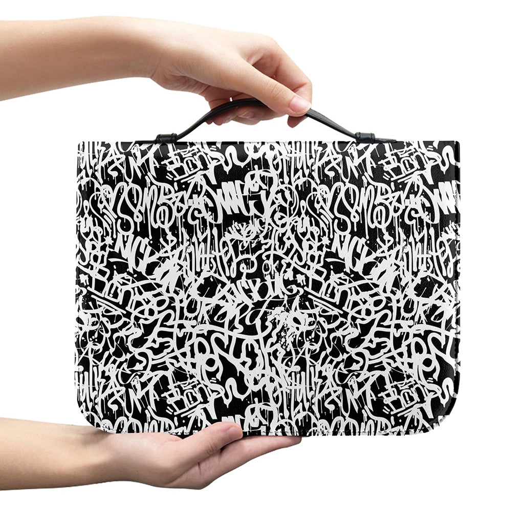 Black And White Graffiti Pattern Print Leather Bible Cover