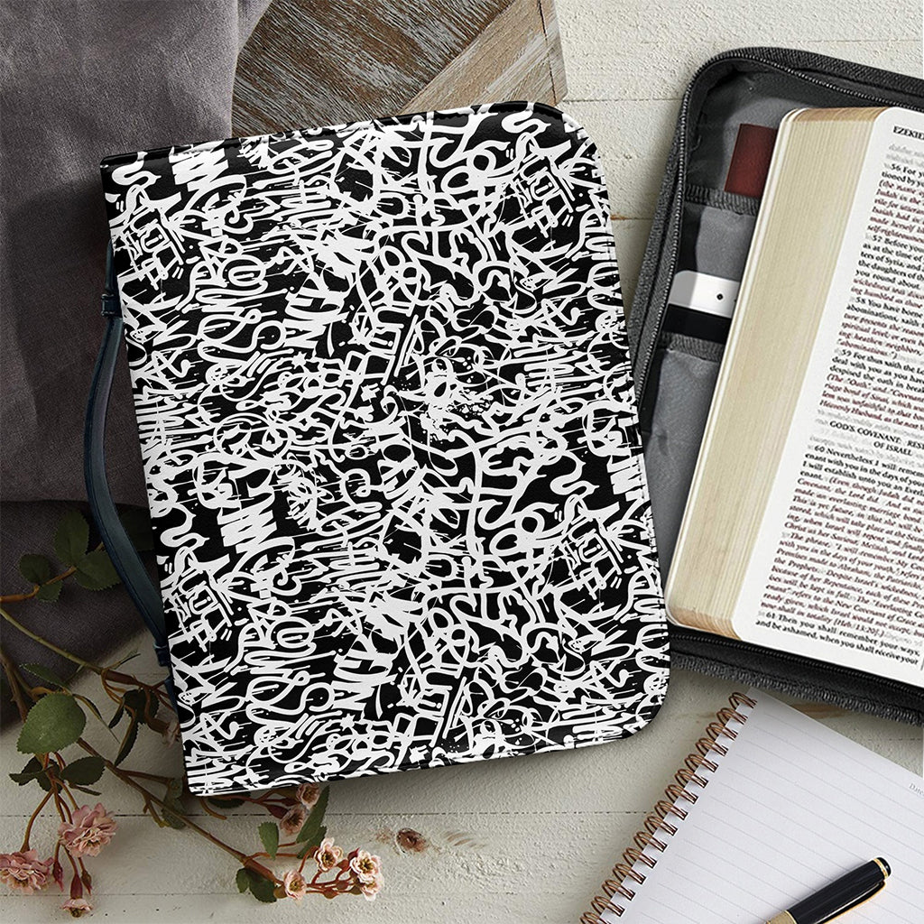 Black And White Graffiti Pattern Print Leather Bible Cover