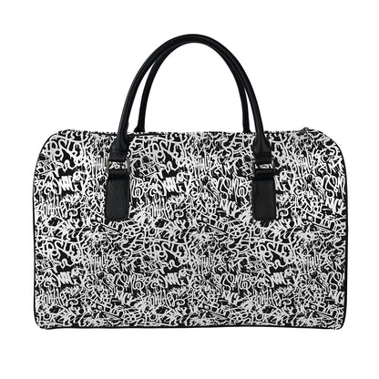 Black And White Graffiti Pattern Print Leather Duffle Bag