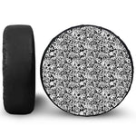 Black And White Graffiti Pattern Print Leather Spare Tire Cover