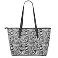 Black And White Graffiti Pattern Print Leather Tote Bag With Zipper
