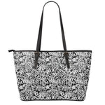 Black And White Graffiti Pattern Print Leather Tote Bag