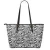 Black And White Graffiti Pattern Print Leather Tote Bag