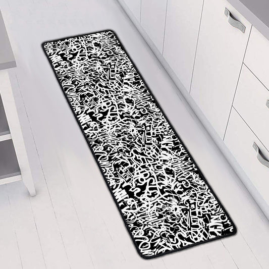 Black And White Graffiti Pattern Print Long Kitchen Mat