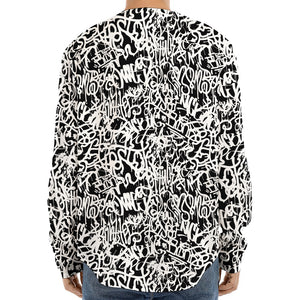 Black And White Graffiti Pattern Print Long Sleeve Baseball Jersey