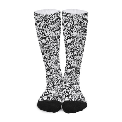 Black And White Graffiti Pattern Print Long Socks