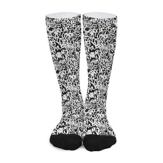 Black And White Graffiti Pattern Print Long Socks