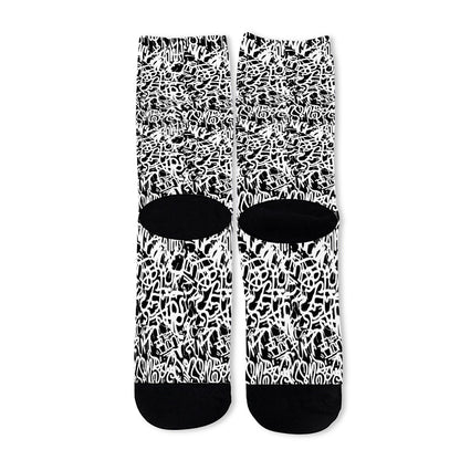 Black And White Graffiti Pattern Print Long Socks