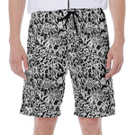 Black And White Graffiti Pattern Print Men's Beach Shorts