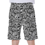 Black And White Graffiti Pattern Print Men's Beach Shorts