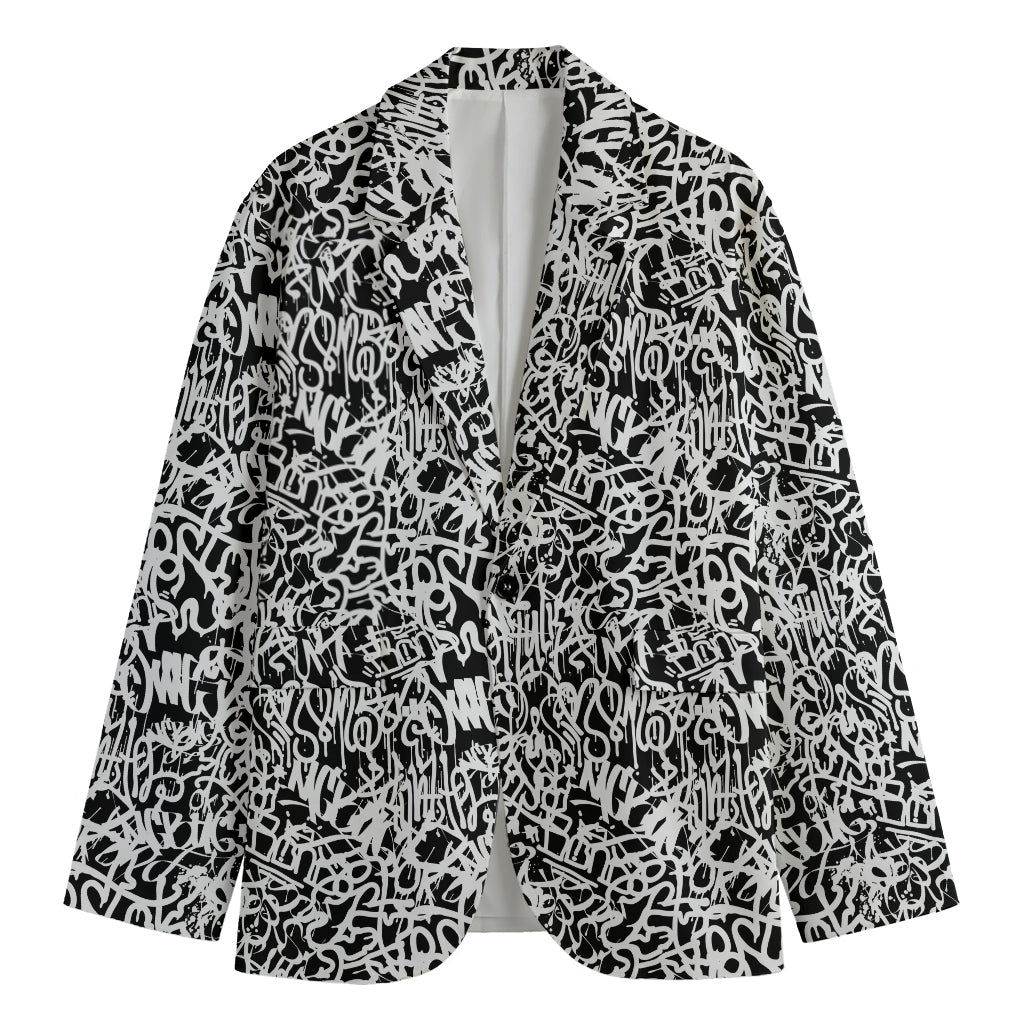 Black And White Graffiti Pattern Print Men's Blazer