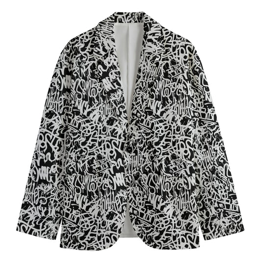 Black And White Graffiti Pattern Print Men's Blazer