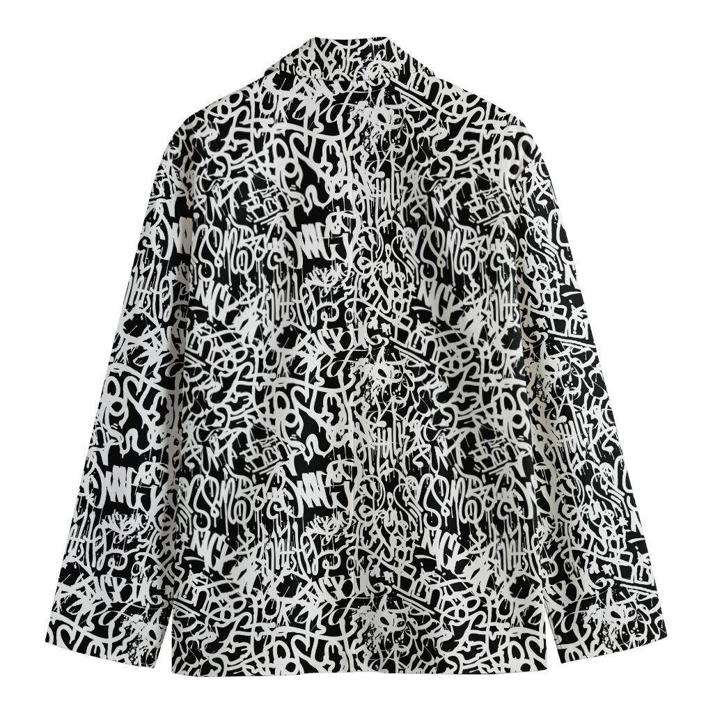 Black And White Graffiti Pattern Print Men's Blazer
