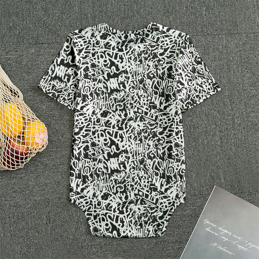 Black And White Graffiti Pattern Print Men's Bodysuit