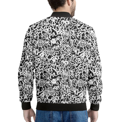 Black And White Graffiti Pattern Print Men's Bomber Jacket