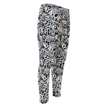 Black And White Graffiti Pattern Print Men's Compression Pants