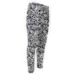 Black And White Graffiti Pattern Print Men's Compression Pants