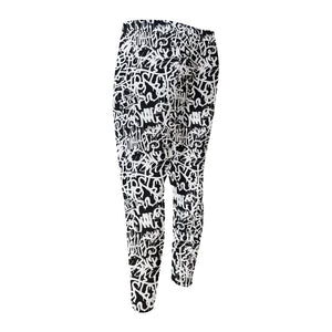 Black And White Graffiti Pattern Print Men's Compression Pants