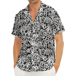 Black And White Graffiti Pattern Print Men's Deep V-Neck Shirt