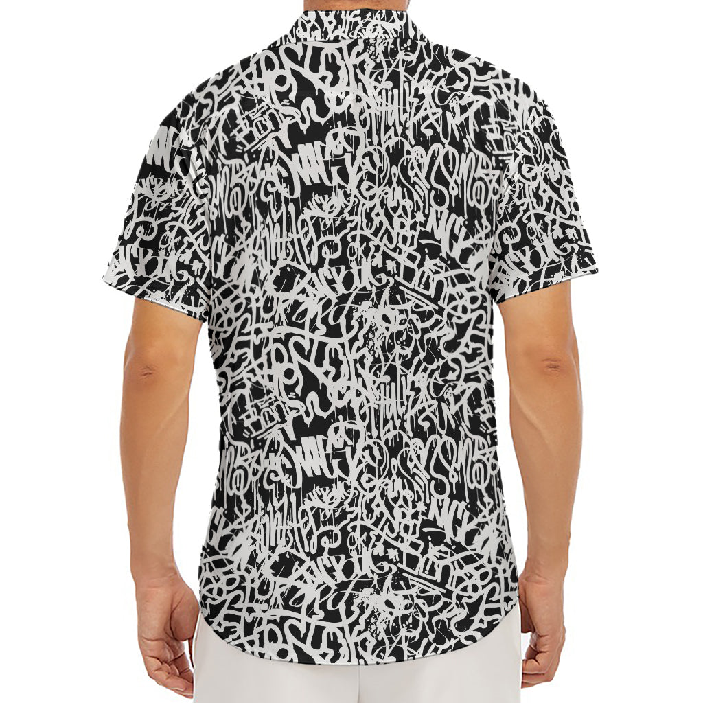 Black And White Graffiti Pattern Print Men's Deep V-Neck Shirt