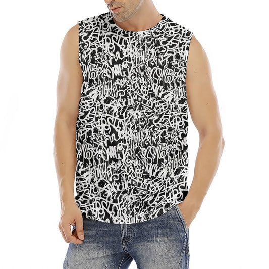Black And White Graffiti Pattern Print Men's Fitness Tank Top