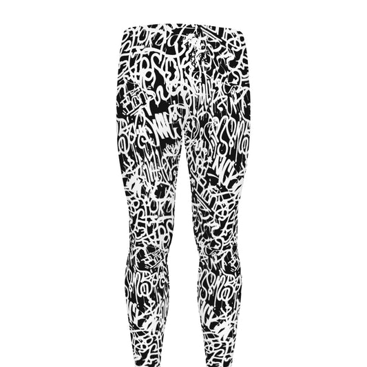 Black And White Graffiti Pattern Print Men's leggings