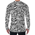 Black And White Graffiti Pattern Print Men's Long Sleeve T-Shirt