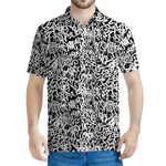 Black And White Graffiti Pattern Print Men's Polo Shirt
