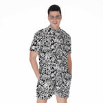 Black And White Graffiti Pattern Print Men's Rompers