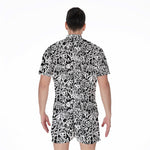 Black And White Graffiti Pattern Print Men's Rompers