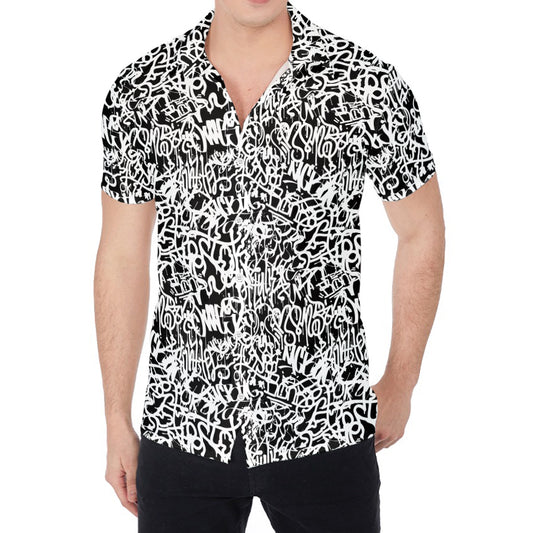 Black And White Graffiti Pattern Print Men's Shirt